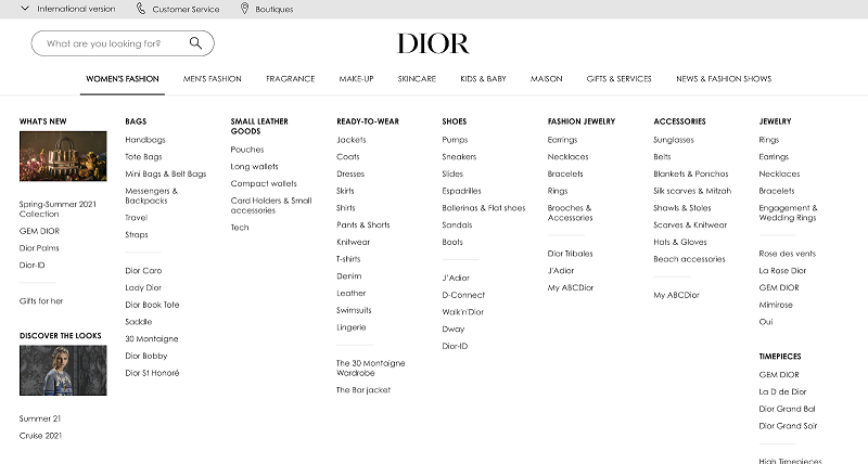 Mẫu website thời trang DIOR